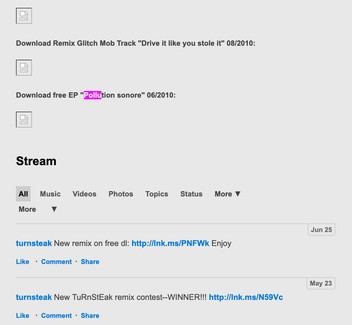 Myspace page that says 'Download free EP "Pollution Sonore" 06/2010