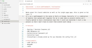 Folder structure of Specunoode. A nodejs boilerplate project written in CoffeeScript