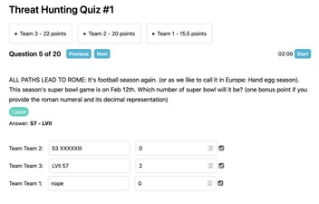 Screenshot of the pub quiz application